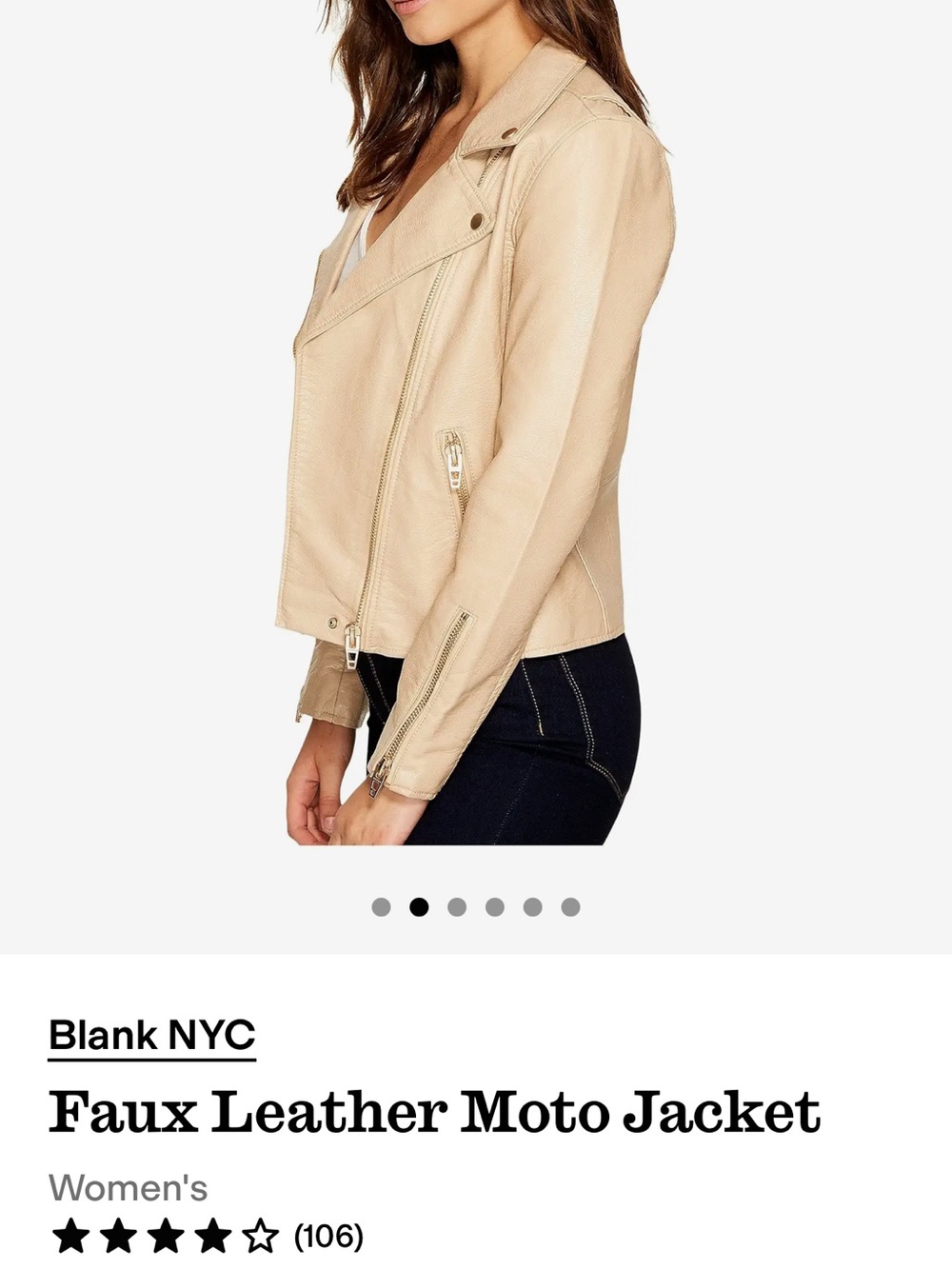 Blank NYC Cream Faux Leather Moto Jacket